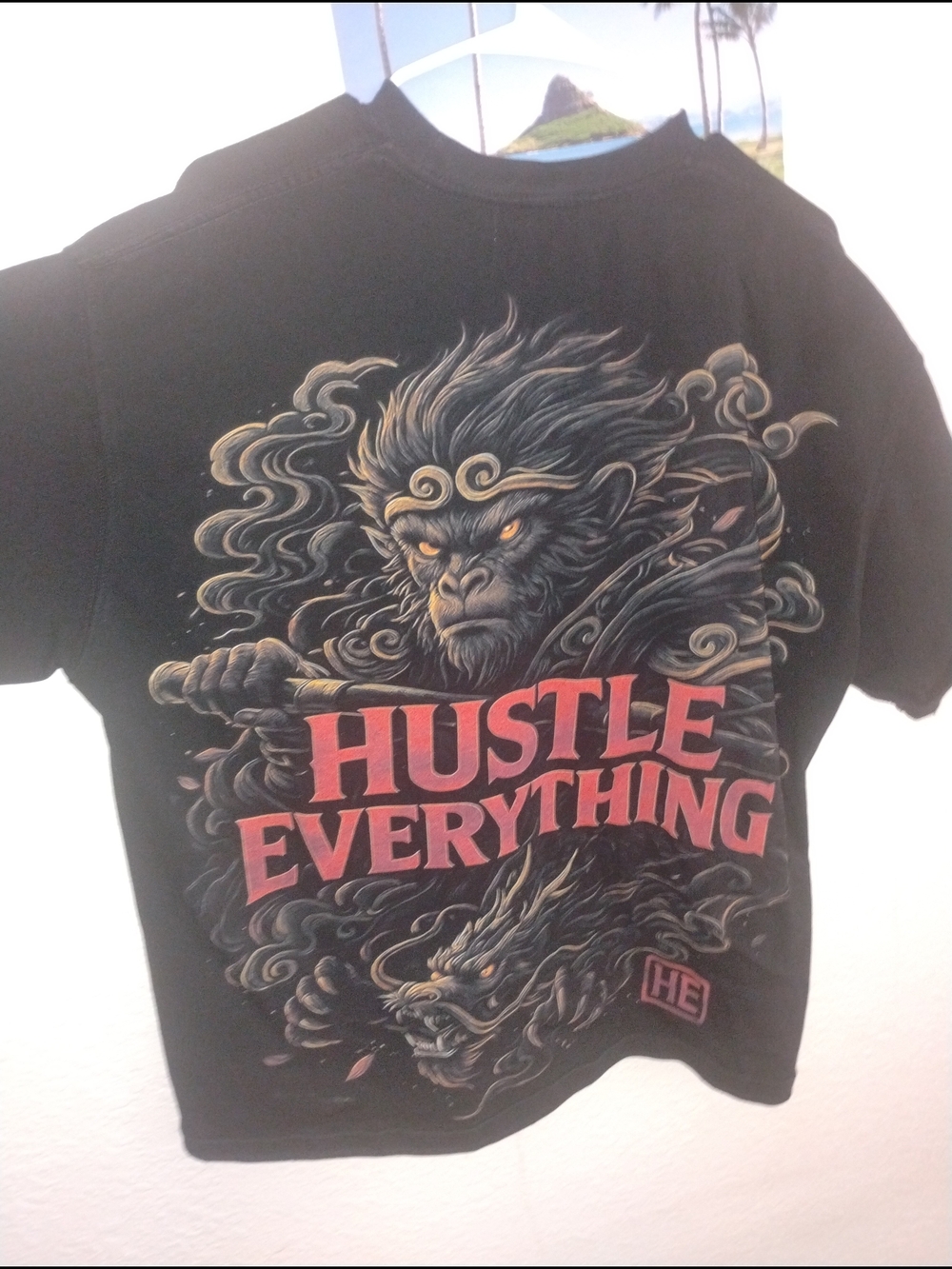 Black Graphic Tee with Red "HUSTLE EVERYTHING" Print